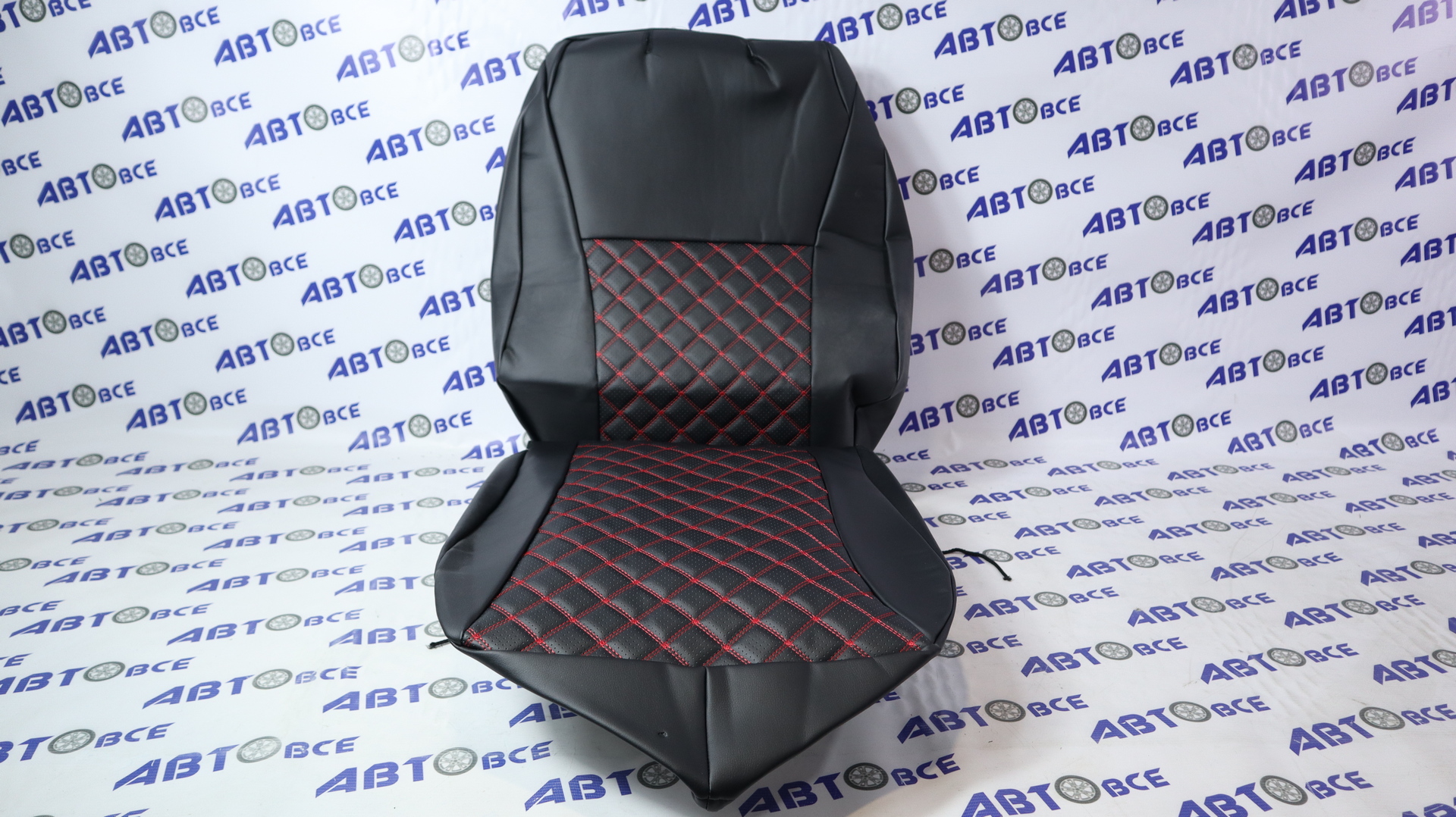 Чехлы сидений Vesta седан с 2015 черный-красная нить РОМБ Экокожа